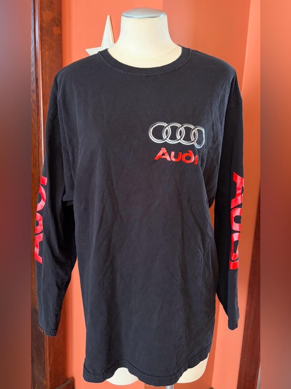 Fruit of the Loom Black Long-Sleeve Tee with Red Audi Logo